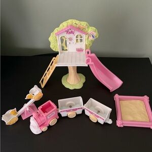 Vintage 90s Mattel Barbie Kelly Train Set Playground Tree House Playset